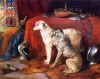 Deerhounds in an interior by Heywood Hardy